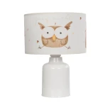 GloboStar® OWL 204-0024 Παιδικό Eπιτραπέζιο Φωτιστικό Πορτατίφ Μονόφωτο 1 x E27 IP20 Πολύχρωμο Ύφασμα με Λευκό Πλαστικό - Μ24 x Π24 x Υ32cm
