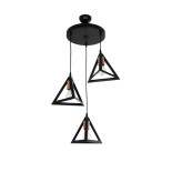 GloboStar® TRIANGLE 203-0162 Μοντέρνο Κρεμαστό Φωτιστικό Καμπάνα Τρίφωτο 3 x E27 IP20 Μαύρο με Χρυσό Πλαστικό - Μ67 x Π67 x Υ50cm