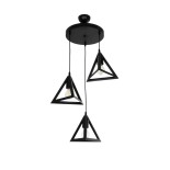 GloboStar® TRIANGLE 203-0160 Μοντέρνο Κρεμαστό Φωτιστικό Καμπάνα Τρίφωτο 3 x E27 IP20 Μαύρο Πλαστικό - Μ67 x Π67 x Υ50cm