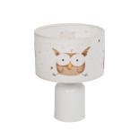 GloboStar® OWL 204-0024 Παιδικό Eπιτραπέζιο Φωτιστικό Πορτατίφ Μονόφωτο 1 x E27 IP20 Πολύχρωμο Ύφασμα με Λευκό Πλαστικό - Μ24 x Π24 x Υ32cm