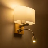 GloboStar® SUTTON 01316 Μοντέρνο Επιτοίχιο Φωτιστικό Απλίκα με LED Βραχίονα Δίφωτο 1 x E27 IP20 Μπεζ Ξύλο, Λευκό Γυαλί με Ασημί Μέταλλο - Μ15 x Π20 x Υ22.5cm