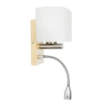 GloboStar® SUTTON 01316 Μοντέρνο Επιτοίχιο Φωτιστικό Απλίκα με LED Βραχίονα Δίφωτο 1 x E27 IP20 Μπεζ Ξύλο, Λευκό Γυαλί με Ασημί Μέταλλο - Μ15 x Π20 x Υ22.5cm