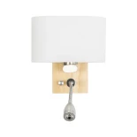 GloboStar® SUTTON 01316 Μοντέρνο Επιτοίχιο Φωτιστικό Απλίκα με LED Βραχίονα Δίφωτο 1 x E27 IP20 Μπεζ Ξύλο, Λευκό Γυαλί με Ασημί Μέταλλο - Μ15 x Π20 x Υ22.5cm