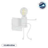 GloboStar® LITTLE MAN 01389 Μοντέρνο Επιτοίχιο Φωτιστικό Απλίκα Μονόφωτο 1 x E27 IP20 Λευκό Μέταλλο - Μ12 x Π19 x Υ17cm