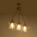 GloboStar® PLEX 202-0036 Μοντέρνο Κρεμαστό Φωτιστικό Πλέγμα Τρίφωτο 3 x E27 IP20 Χρυσό Μέταλλο με Διάφανο Γυαλί - Μ56 x Π17 x Υ24cm