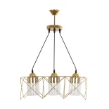 GloboStar® PLEX 202-0036 Μοντέρνο Κρεμαστό Φωτιστικό Πλέγμα Τρίφωτο 3 x E27 IP20 Χρυσό Μέταλλο με Διάφανο Γυαλί - Μ56 x Π17 x Υ24cm