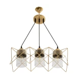 GloboStar® PLEX 202-0036 Μοντέρνο Κρεμαστό Φωτιστικό Πλέγμα Τρίφωτο 3 x E27 IP20 Χρυσό Μέταλλο με Διάφανο Γυαλί - Μ56 x Π17 x Υ24cm