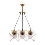 GloboStar® PLEX 202-0036 Μοντέρνο Κρεμαστό Φωτιστικό Πλέγμα Τρίφωτο 3 x E27 IP20 Χρυσό Μέταλλο με Διάφανο Γυαλί - Μ56 x Π17 x Υ24cm