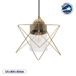 GloboStar® PLEX 202-0037 Μοντέρνο Κρεμαστό Φωτιστικό Πλέγμα Μονόφωτο 1 x E27 IP20 Χρυσό Μέταλλο με Διάφανο Γυαλί - Μ25 x Π25 x Υ23cm