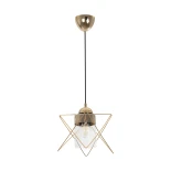 GloboStar® PLEX 202-0037 Μοντέρνο Κρεμαστό Φωτιστικό Πλέγμα Μονόφωτο 1 x E27 IP20 Χρυσό Μέταλλο με Διάφανο Γυαλί - Μ25 x Π25 x Υ23cm