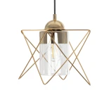 GloboStar® PLEX 202-0037 Μοντέρνο Κρεμαστό Φωτιστικό Πλέγμα Μονόφωτο 1 x E27 IP20 Χρυσό Μέταλλο με Διάφανο Γυαλί - Μ25 x Π25 x Υ23cm