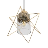 GloboStar® PLEX 202-0037 Μοντέρνο Κρεμαστό Φωτιστικό Πλέγμα Μονόφωτο 1 x E27 IP20 Χρυσό Μέταλλο με Διάφανο Γυαλί - Μ25 x Π25 x Υ23cm
