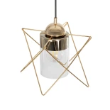 GloboStar® PLEX 202-0037 Μοντέρνο Κρεμαστό Φωτιστικό Πλέγμα Μονόφωτο 1 x E27 IP20 Χρυσό Μέταλλο με Διάφανο Γυαλί - Μ25 x Π25 x Υ23cm