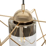 GloboStar® PLEX 202-0037 Μοντέρνο Κρεμαστό Φωτιστικό Πλέγμα Μονόφωτο 1 x E27 IP20 Χρυσό Μέταλλο με Διάφανο Γυαλί - Μ25 x Π25 x Υ23cm