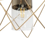 GloboStar® PLEX 202-0037 Μοντέρνο Κρεμαστό Φωτιστικό Πλέγμα Μονόφωτο 1 x E27 IP20 Χρυσό Μέταλλο με Διάφανο Γυαλί - Μ25 x Π25 x Υ23cm