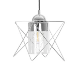 GloboStar® PLEX 202-0038 Μοντέρνο Κρεμαστό Φωτιστικό Πλέγμα Μονόφωτο 1 x E27 IP20 Ασημί Μέταλλο με Διάφανο Γυαλί - Μ25 x Π25 x Υ23cm