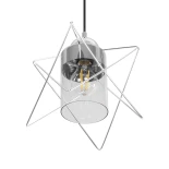 GloboStar® PLEX 202-0038 Μοντέρνο Κρεμαστό Φωτιστικό Πλέγμα Μονόφωτο 1 x E27 IP20 Ασημί Μέταλλο με Διάφανο Γυαλί - Μ25 x Π25 x Υ23cm