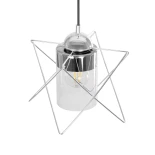 GloboStar® PLEX 202-0038 Μοντέρνο Κρεμαστό Φωτιστικό Πλέγμα Μονόφωτο 1 x E27 IP20 Ασημί Μέταλλο με Διάφανο Γυαλί - Μ25 x Π25 x Υ23cm