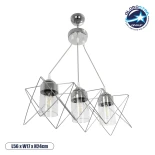 GloboStar® PLEX 202-0039 Μοντέρνο Κρεμαστό Φωτιστικό Πλέγμα Τρίφωτο 3 x E27 IP20 Ασημί Μέταλλο με Διάφανο Γυαλί - Μ56 x Π17 x Υ24cm