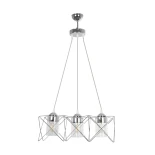 GloboStar® PLEX 202-0039 Μοντέρνο Κρεμαστό Φωτιστικό Πλέγμα Τρίφωτο 3 x E27 IP20 Ασημί Μέταλλο με Διάφανο Γυαλί - Μ56 x Π17 x Υ24cm