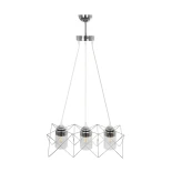 GloboStar® PLEX 202-0039 Μοντέρνο Κρεμαστό Φωτιστικό Πλέγμα Τρίφωτο 3 x E27 IP20 Ασημί Μέταλλο με Διάφανο Γυαλί - Μ56 x Π17 x Υ24cm