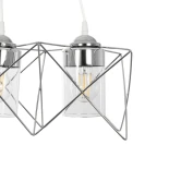 GloboStar® PLEX 202-0039 Μοντέρνο Κρεμαστό Φωτιστικό Πλέγμα Τρίφωτο 3 x E27 IP20 Ασημί Μέταλλο με Διάφανο Γυαλί - Μ56 x Π17 x Υ24cm