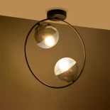 GloboStar® CITY 202-0040 Μοντέρνο Φωτιστικό Οροφής Μπάλα Δίφωτο 2 x E27 IP20 Μαύρο Μέταλλο με Διάφανο Γυαλί - Μ45 x Π15 x Υ55cm