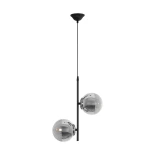 GloboStar® CITY 202-0042 Μοντέρνο Κρεμαστό Φωτιστικό Μπάλα Δίφωτο 2 x E27 IP20 Μαύρο Μέταλλο με Διάφανο Γυαλί - Μ35 x Π16 x Υ42cm