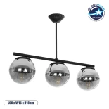 GloboStar® CITY 202-0043 Μοντέρνο Φωτιστικό Οροφής Μπάλα Τρίφωτο 3 x E27 IP20 Μαύρο Μέταλλο με Διάφανο Γυαλί - Μ55 x Π15 x Υ43cm
