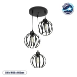 GloboStar® LUSE 202-0049 Μοντέρνο Κρεμαστό Φωτιστικό Πλέγμα Τρίφωτο 3 x E27 IP20 Μαύρο Μέταλλο - Μ40 x Π40 x Υ65cm