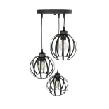 GloboStar® LUSE 202-0049 Μοντέρνο Κρεμαστό Φωτιστικό Πλέγμα Τρίφωτο 3 x E27 IP20 Μαύρο Μέταλλο - Μ40 x Π40 x Υ65cm