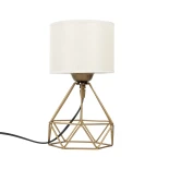 GloboStar® SHAPE 202-0058 Μοντέρνο Eπιτραπέζιο Φωτιστικό Πορτατίφ Μονόφωτο 1 x E27 IP20 Χρυσό Μέταλλο με Λευκό Ύφασμα - Μ16 x Π16 x Υ30cm