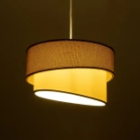 GloboStar® SONIA 203-0121 Μοντέρνο Κρεμαστό Φωτιστικό Καπέλο Μονόφωτο 1 x E27 IP20 Σκούρο Μπεζ & Μπεζ Ύφασμα με Χρυσή Λεπτομέρεια - Μ30 x Π30 x Υ24cm