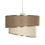 GloboStar® SONIA 203-0121 Μοντέρνο Κρεμαστό Φωτιστικό Καπέλο Μονόφωτο 1 x E27 IP20 Σκούρο Μπεζ & Μπεζ Ύφασμα με Χρυσή Λεπτομέρεια - Μ30 x Π30 x Υ24cm