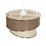GloboStar® SONIA 203-0121 Μοντέρνο Κρεμαστό Φωτιστικό Καπέλο Μονόφωτο 1 x E27 IP20 Σκούρο Μπεζ & Μπεζ Ύφασμα με Χρυσή Λεπτομέρεια - Μ30 x Π30 x Υ24cm