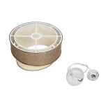 GloboStar® SONIA 203-0121 Μοντέρνο Κρεμαστό Φωτιστικό Καπέλο Μονόφωτο 1 x E27 IP20 Σκούρο Μπεζ & Μπεζ Ύφασμα με Χρυσή Λεπτομέρεια - Μ30 x Π30 x Υ24cm