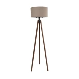 GloboStar® SAGA 204-0036 Μοντέρνο Eπιδαπέδιο Φωτιστικό Μονόφωτο 1 x E27 IP20 Καφέ Ξύλο με Γκρι Ύφασμα - Μ38 x Π38 x Υ140cm