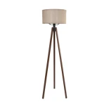 GloboStar® SAGA 204-0039 Μοντέρνο Eπιδαπέδιο Φωτιστικό Μονόφωτο 1 x E27 IP20 Καφέ Ξύλο με Μπεζ Ύφασμα - Μ38 x Π38 x Υ140cm