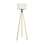 GloboStar® SAGA 204-0046 Μοντέρνο Eπιδαπέδιο Φωτιστικό Μονόφωτο 1 x E27 IP20 Μπεζ Ξύλο με Λευκό Ύφασμα - Μ38 x Π38 x Υ140cm