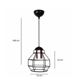 GloboStar® BUR 204-0180 Μοντέρνο Κρεμαστό Φωτιστικό Οροφής Μονόφωτο 1 x E27 AC 220-240V IP20 Μαύρο - Μ17 x Π17 x Υ23cm