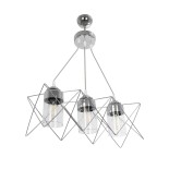 GloboStar® PLEX 202-0039 Μοντέρνο Κρεμαστό Φωτιστικό Πλέγμα Τρίφωτο 3 x E27 IP20 Ασημί Μέταλλο με Διάφανο Γυαλί - Μ56 x Π17 x Υ24cm