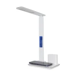 GLOBOSTAR® ZENTIME 76554 Μοντέρνο Επιτραπέζιο Φωτιστικό Γραφείου με Ασύρματη Φόρτιση 15W 3A & Ψηφιακό Ρολόι LED 3.5W 350lm 120° DC 5V με USB-C IP20 Ρυθμιζόμενο Λευκό CCT με Αφή 2700K/4500K/6000K Dimmable - Sanan SMD Chip - Λευκό- Μ19.5 x Π25 x Υ50cm - 2 Χ