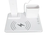 GLOBOSTAR® ZENTIME 76554 Μοντέρνο Επιτραπέζιο Φωτιστικό Γραφείου με Ασύρματη Φόρτιση 15W 3A & Ψηφιακό Ρολόι LED 3.5W 350lm 120° DC 5V με USB-C IP20 Ρυθμιζόμενο Λευκό CCT με Αφή 2700K/4500K/6000K Dimmable - Sanan SMD Chip - Λευκό- Μ19.5 x Π25 x Υ50cm - 2 Χ