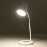GLOBOSTAR® LUCORA 76555 Μοντέρνο Επιτραπέζιο Φωτιστικό Γραφείου με Ασύρματη Φόρτιση 10W 2A & 4W Bluetooth Ηχείο LED 3W 300lm 120° DC 5V με USB-C IP20 Ρυθμιζόμενο Λευκό CCT με Αφή 2700K/4500K/6000K Dimmable - Sanan SMD Chip - Λευκό - Μ12 x Π12 x Υ32cm - 2 