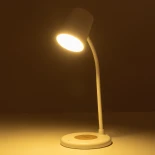 GLOBOSTAR® LUCORA 76555 Μοντέρνο Επιτραπέζιο Φωτιστικό Γραφείου με Ασύρματη Φόρτιση 10W 2A & 4W Bluetooth Ηχείο LED 3W 300lm 120° DC 5V με USB-C IP20 Ρυθμιζόμενο Λευκό CCT με Αφή 2700K/4500K/6000K Dimmable - Sanan SMD Chip - Λευκό - Μ12 x Π12 x Υ32cm - 2 