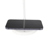 GLOBOSTAR® LUCORA 76555 Μοντέρνο Επιτραπέζιο Φωτιστικό Γραφείου με Ασύρματη Φόρτιση 10W 2A & 4W Bluetooth Ηχείο LED 3W 300lm 120° DC 5V με USB-C IP20 Ρυθμιζόμενο Λευκό CCT με Αφή 2700K/4500K/6000K Dimmable - Sanan SMD Chip - Λευκό - Μ12 x Π12 x Υ32cm - 2 