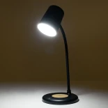 GLOBOSTAR® LUCORA 76556 Μοντέρνο Επιτραπέζιο Φωτιστικό Γραφείου με Ασύρματη Φόρτιση 10W 2A & 4W Bluetooth Ηχείο LED 3W 300lm 120° DC 5V με USB-C IP20 Ρυθμιζόμενο Λευκό CCT με Αφή 2700K/4500K/6000K Dimmable - Sanan SMD Chip - Μαύρο - Μ12 x Π12 x Υ32cm - 2 