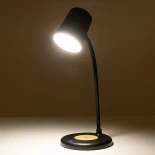 GLOBOSTAR® LUCORA 76556 Μοντέρνο Επιτραπέζιο Φωτιστικό Γραφείου με Ασύρματη Φόρτιση 10W 2A & 4W Bluetooth Ηχείο LED 3W 300lm 120° DC 5V με USB-C IP20 Ρυθμιζόμενο Λευκό CCT με Αφή 2700K/4500K/6000K Dimmable - Sanan SMD Chip - Μαύρο - Μ12 x Π12 x Υ32cm - 2 