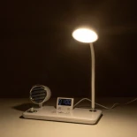 GLOBOSTAR® OLDY 76557 Μοντέρνο Επιτραπέζιο Φωτιστικό Γραφείου με Ασύρματη Φόρτιση 15W 3A, 5W Bluetooth Ηχείο & Ψηφιακό Ρολόι LED 3W 300lm 120° DC 5V με USB-C IP20 Ρυθμιζόμενο Λευκό CCT με Αφή 2700K/4500K/6000K Dimmable - Sanan SMD Chip - Λευκό - Μ13 x Π25