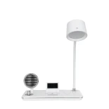 GLOBOSTAR® OLDY 76557 Μοντέρνο Επιτραπέζιο Φωτιστικό Γραφείου με Ασύρματη Φόρτιση 15W 3A, 5W Bluetooth Ηχείο & Ψηφιακό Ρολόι LED 3W 300lm 120° DC 5V με USB-C IP20 Ρυθμιζόμενο Λευκό CCT με Αφή 2700K/4500K/6000K Dimmable - Sanan SMD Chip - Λευκό - Μ13 x Π25